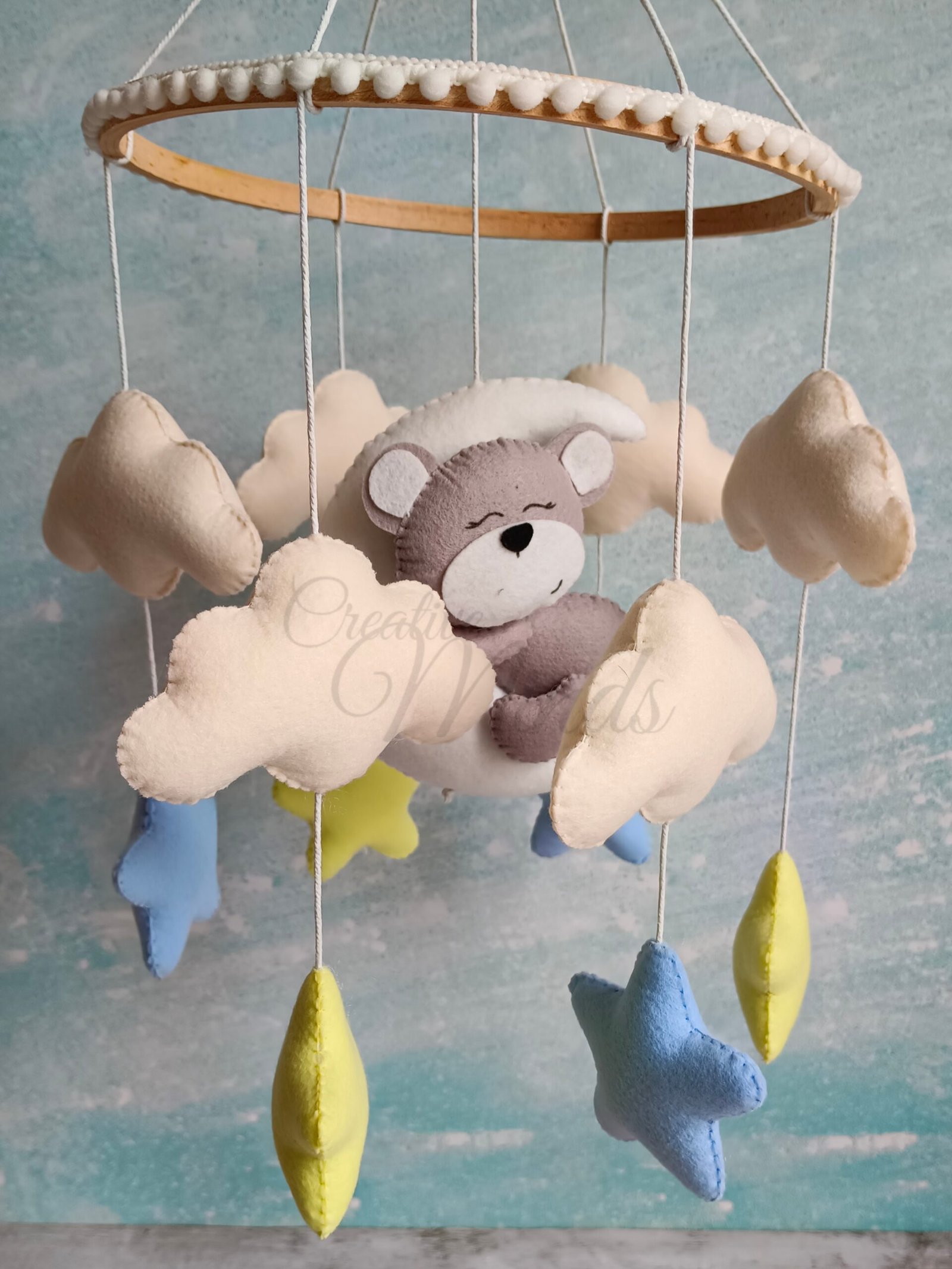 Teddy On Moon - Blue & Yellow